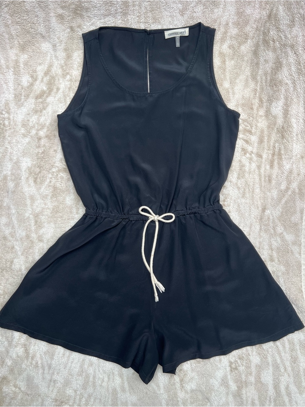 Amour Vert 100% silk Black Sleeveless Romper with Drawstring size S